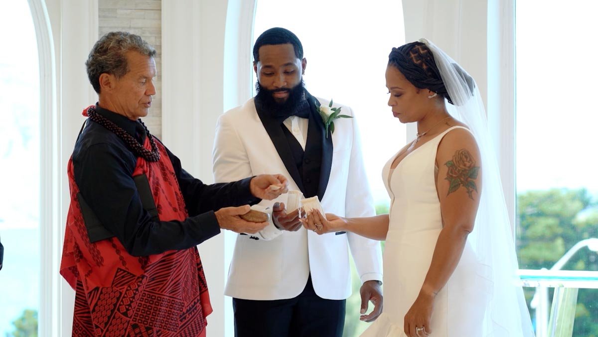 Reverend Kimo Taylor performing a wedding ceremony on Oahu