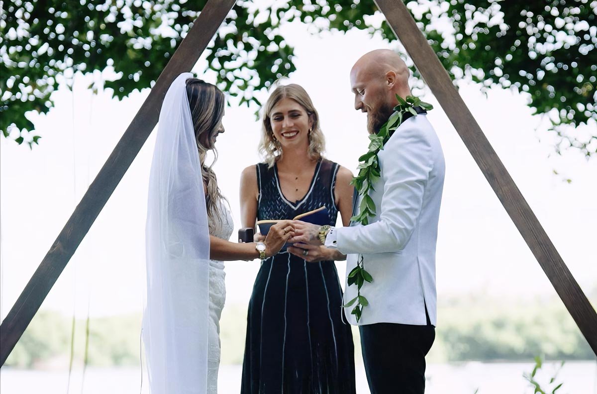 A family friend performing a wedding ceremony on Oahu