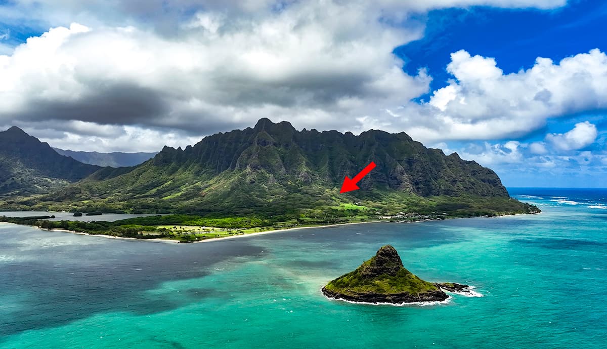 Paliku Gardens drone view over Chinaman's Hat