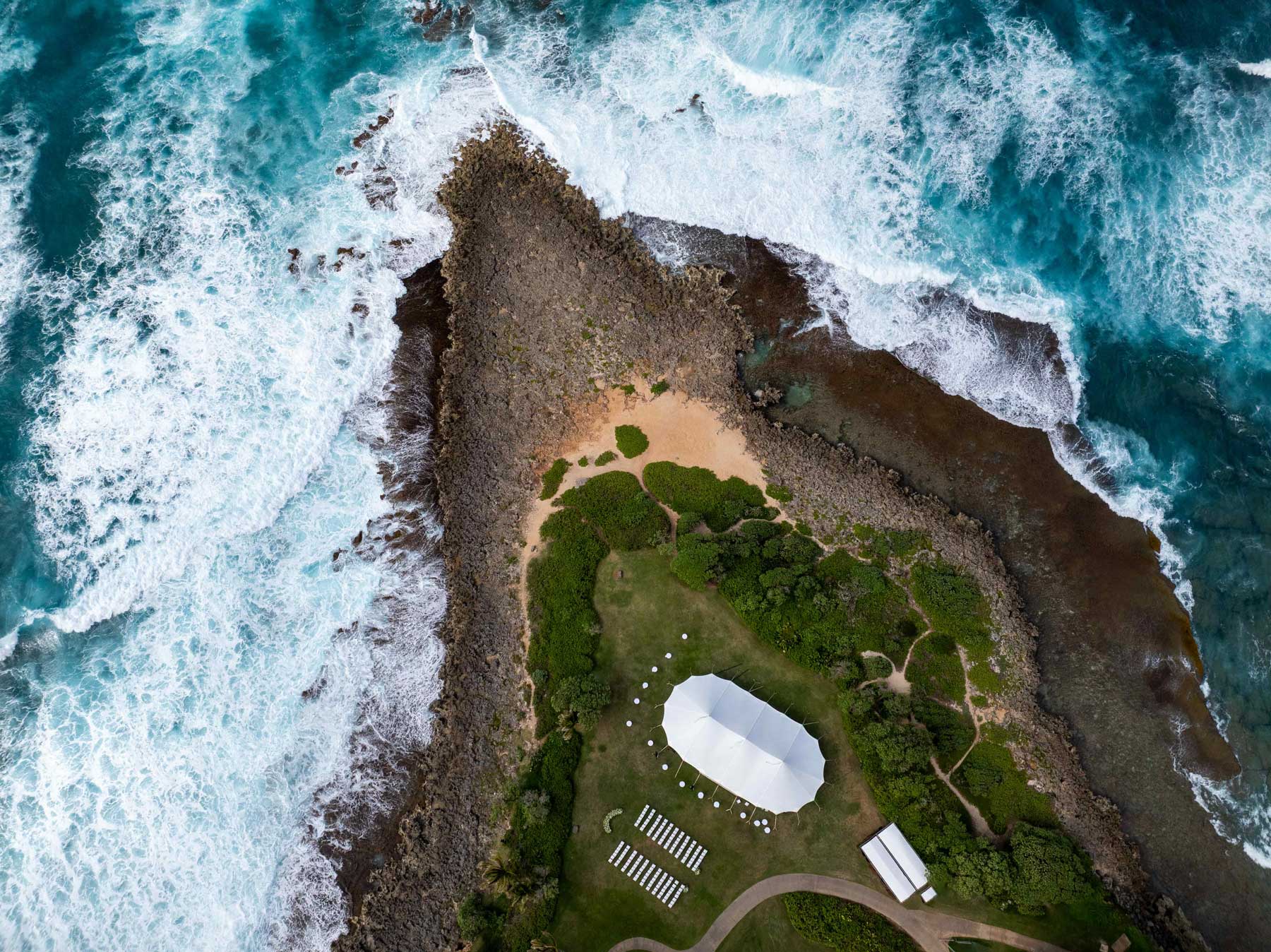 Drone from above Turtle Bay's wedding venue