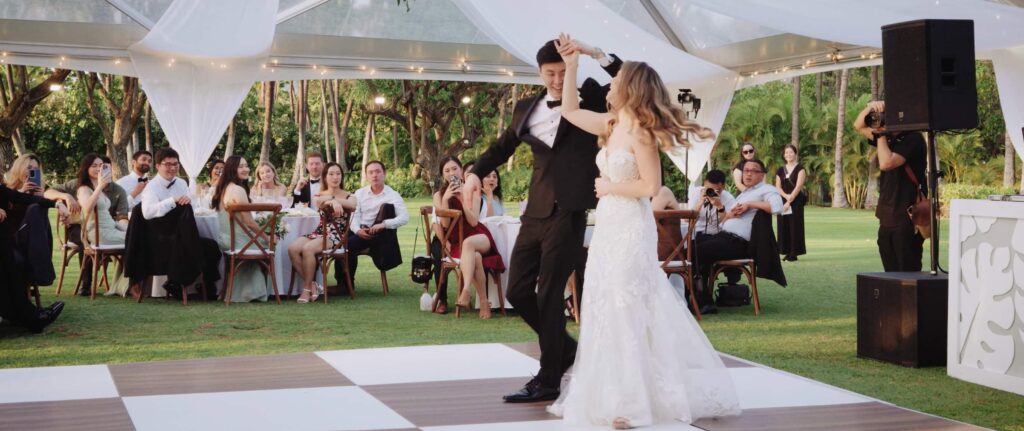 Wedding couple doing their first dance at a Lanikuhonua wedding
