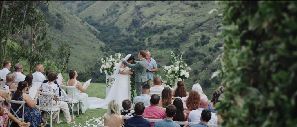 Wedding ceremony at Waialua Valley Farms, Oahu, Hawaii