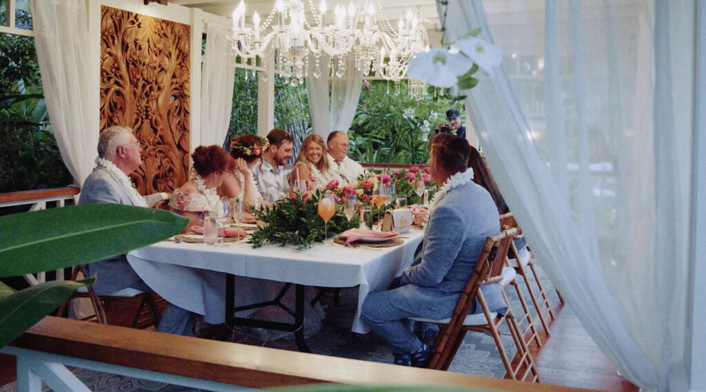 Wedding reception dinner at Male'ana Gardens on Oahu