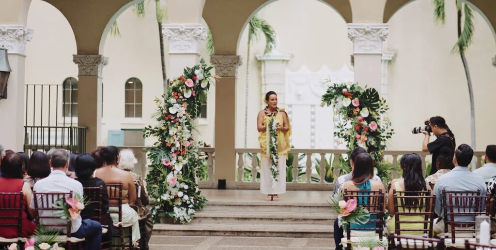 A wedding ceremony at Cafe Julia, Oahu